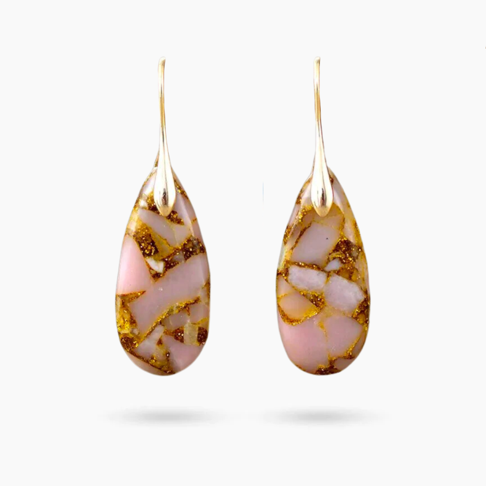 Boucles d'oreilles en forme de larme en jaspe pêche doré