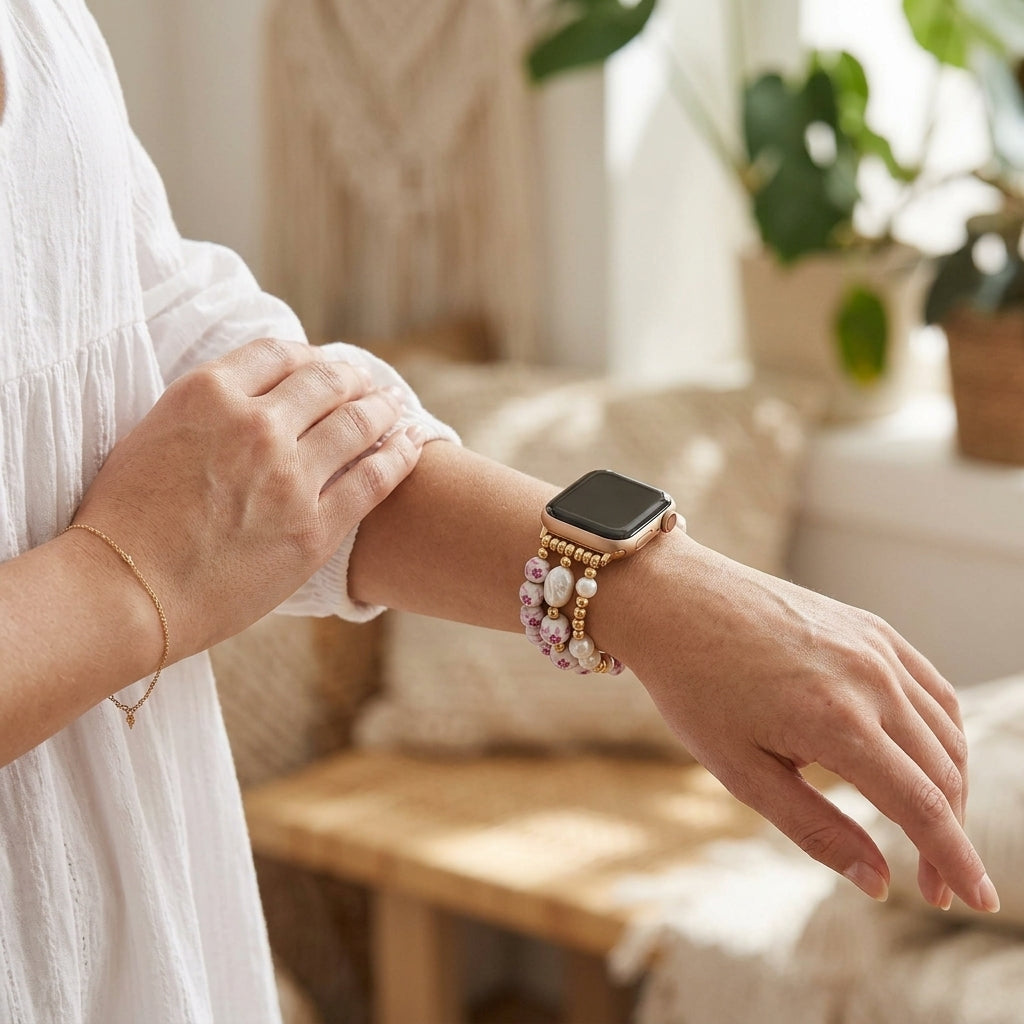 Bracelet Apple Watch Porcelain Garden Rose Blossom