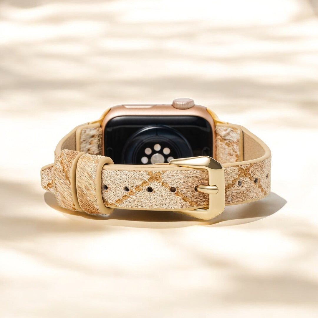 Bracelet Apple Watch en cuir aux teintes bois flotté