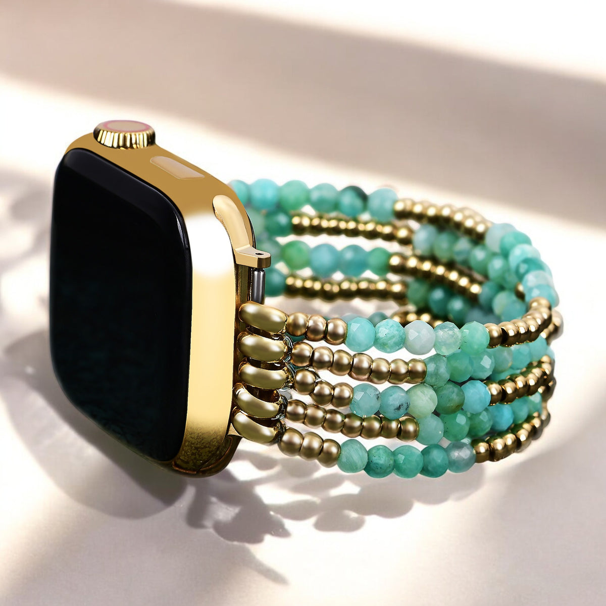 Bracelet extensible en amazonite lumineuse pour Apple Watch