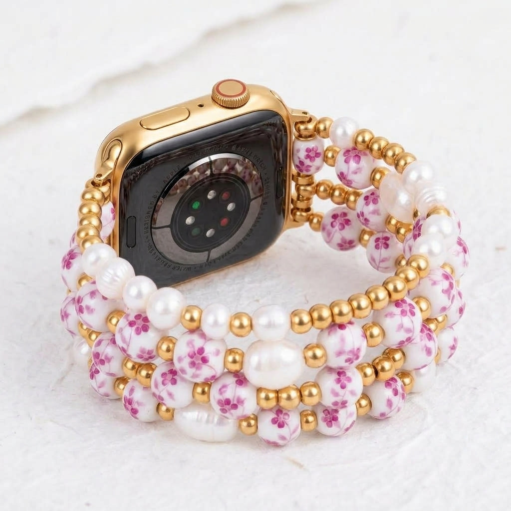 Bracelet Apple Watch Porcelain Garden Rose Blossom