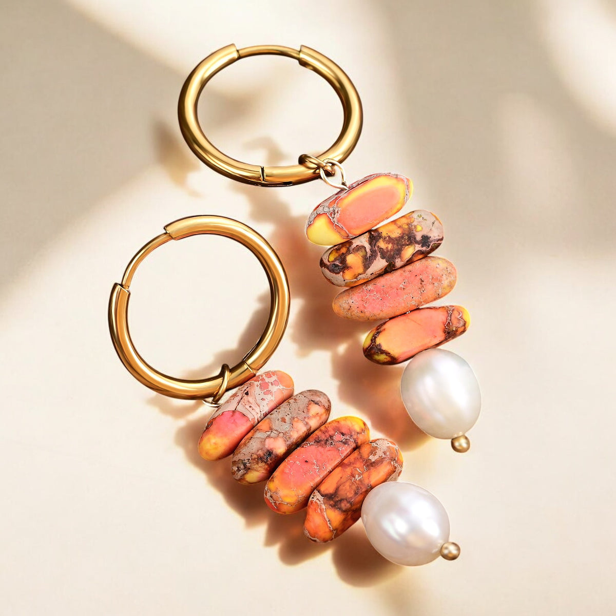 Boucles d'oreilles créoles Ocean Bliss en perle et jaspe aventurine