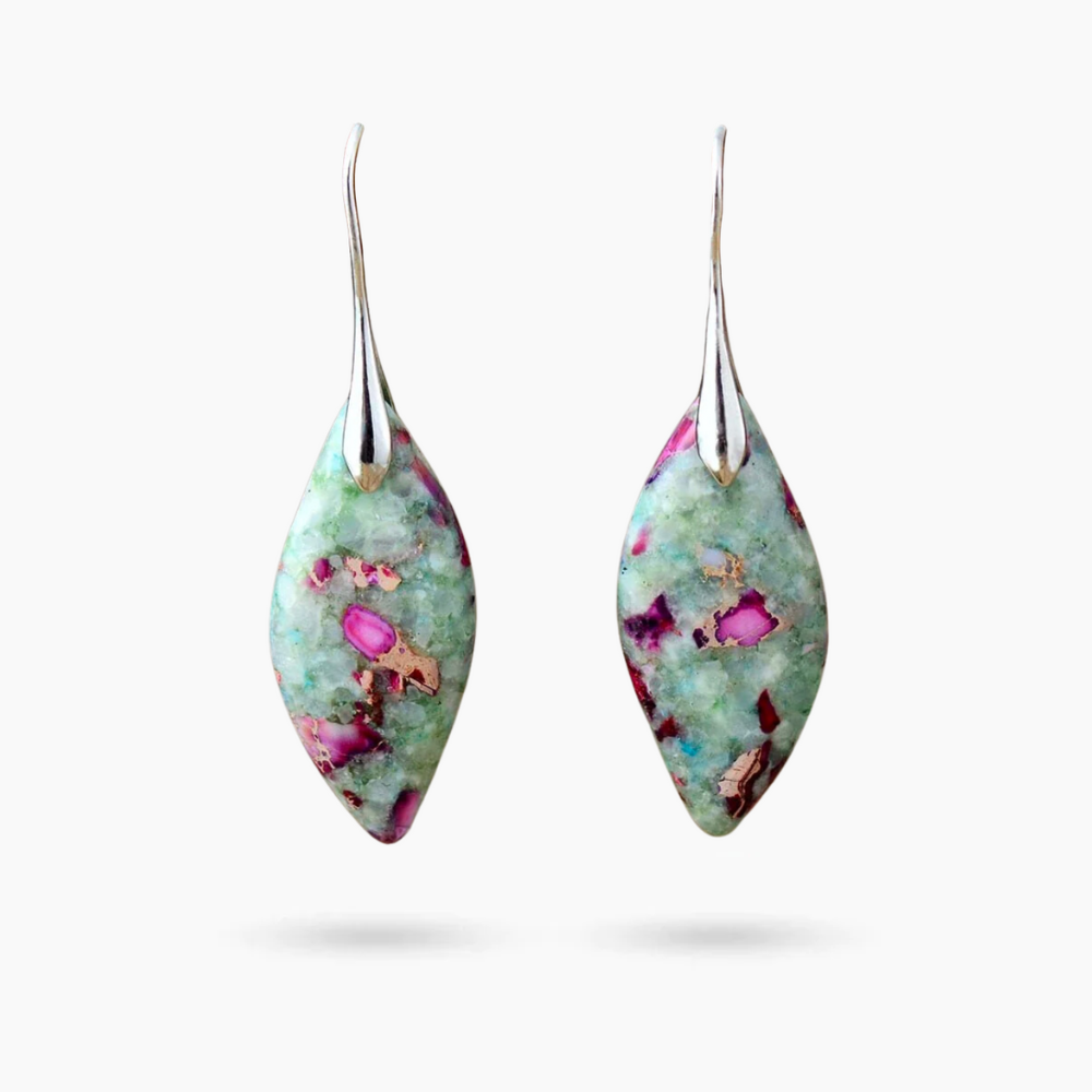 Boucles d'oreilles Jaspe Feuilles Rosées