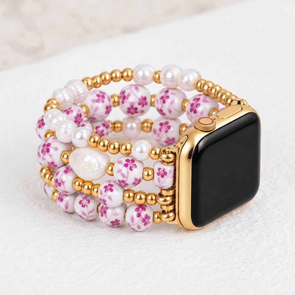 Bracelet Apple Watch Porcelain Garden Rose Blossom