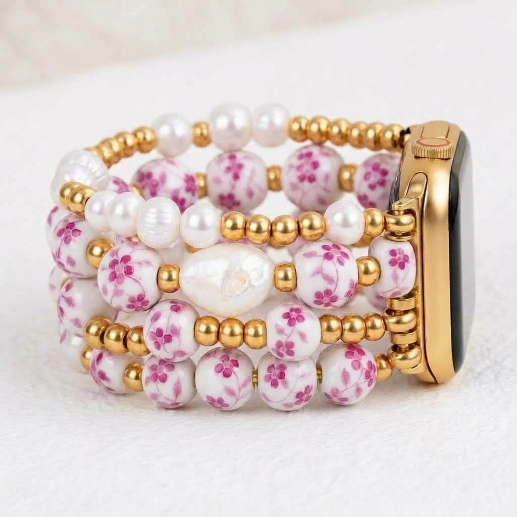 Bracelet Apple Watch Porcelain Garden Rose Blossom