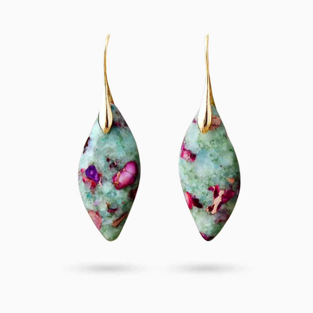 Boucles d'oreilles Jaspe Feuilles Rosées