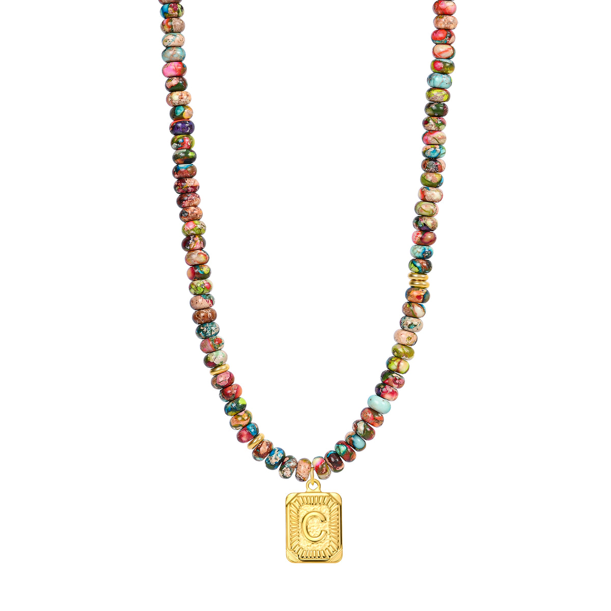Collier lettre en jaspe impérial bleu