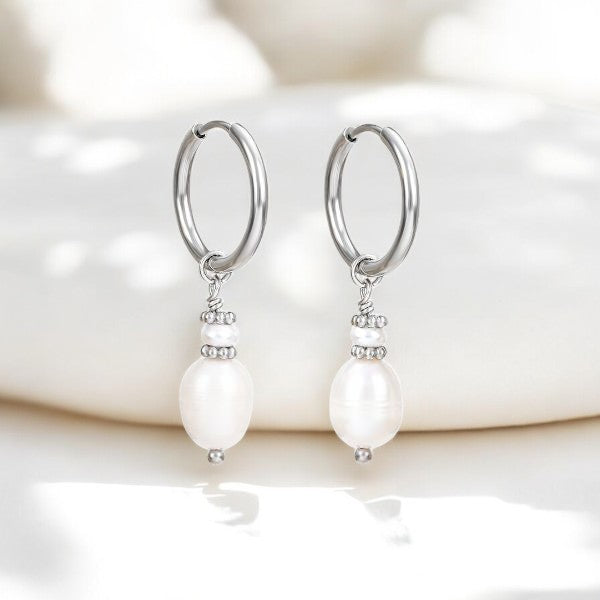 Boucles d'oreilles créoles Élégance Perle Argentée