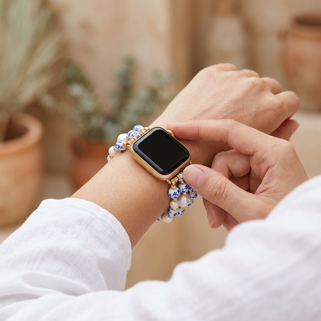 Bracelet Apple Watch Porcelain Garden Sapphire Bloom