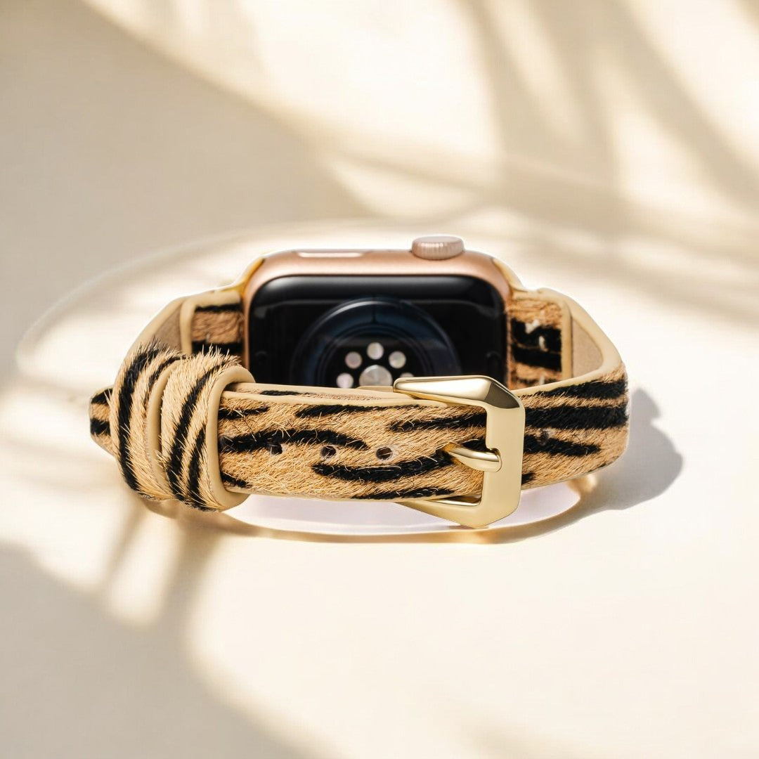 Bracelet Apple Watch en cuir à rayures élégantes