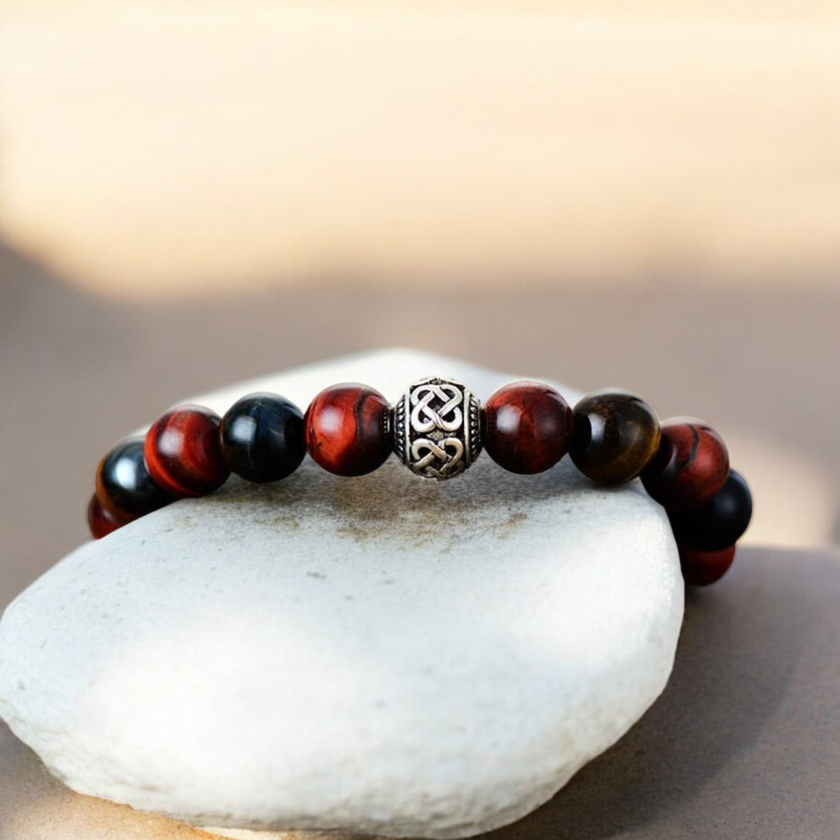 Bracelet Bouddha pour homme en œil de tigre rouge