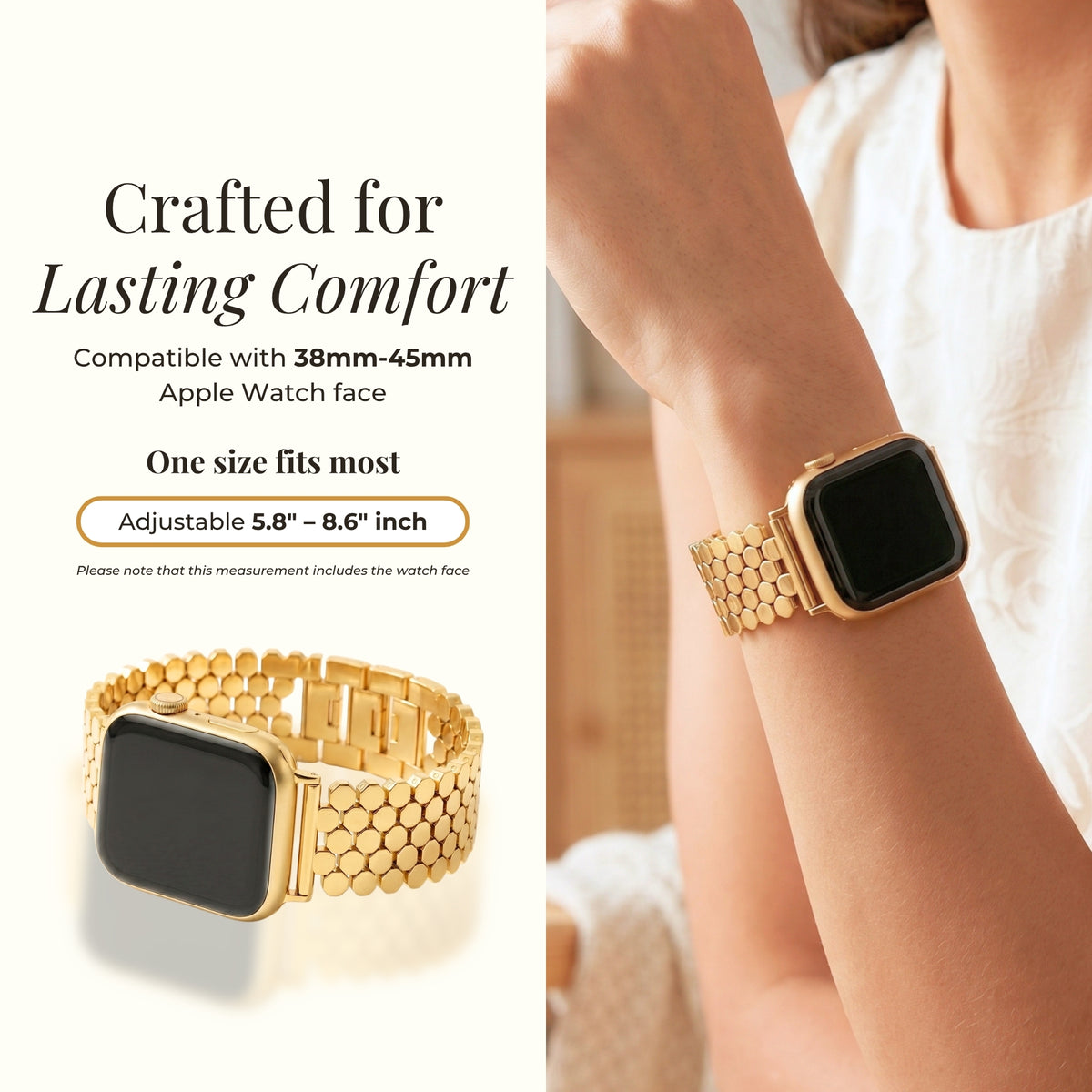 Bracelet de luxe en nid d'abeille doré pour Apple Watch