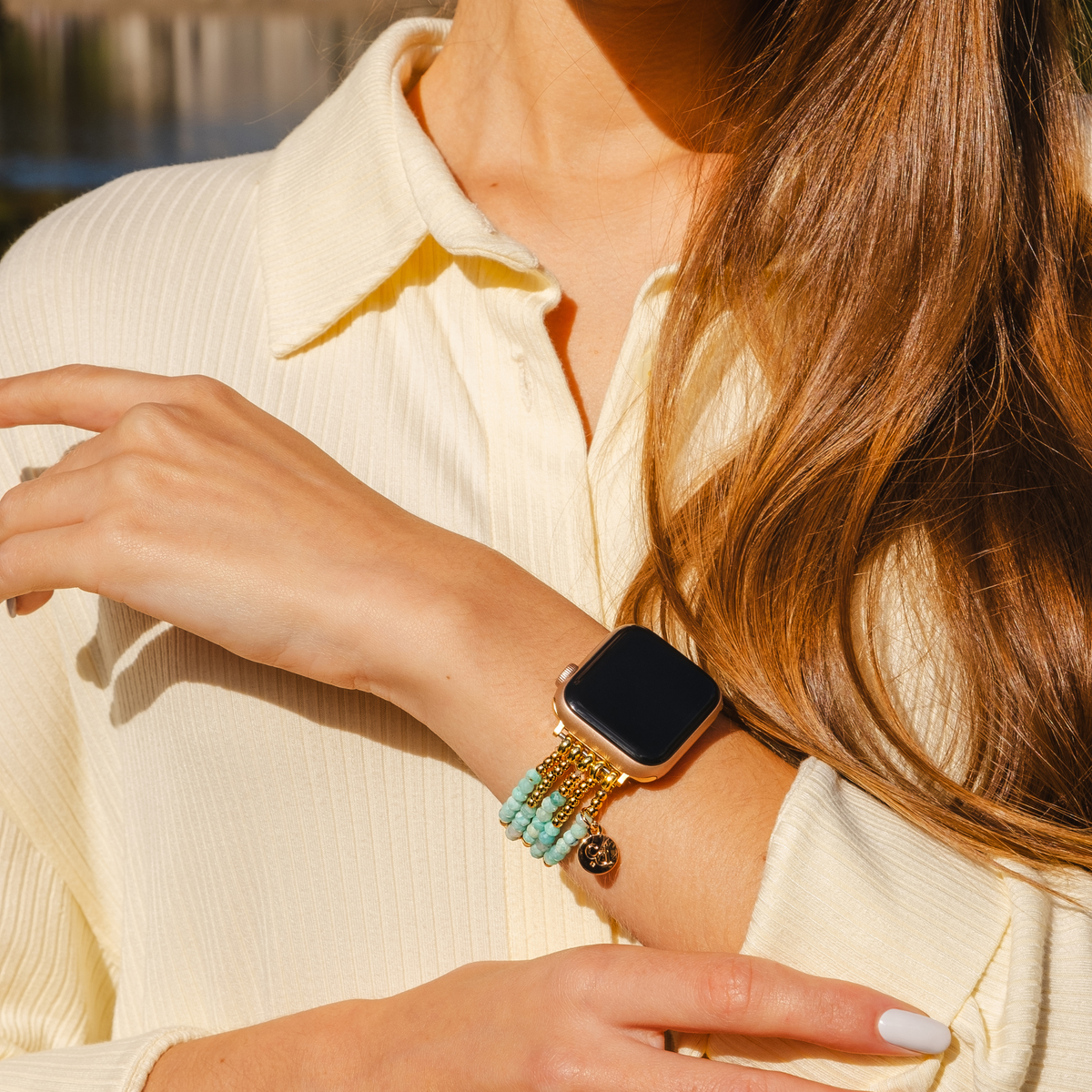 Bracelet extensible en amazonite lumineuse pour Apple Watch