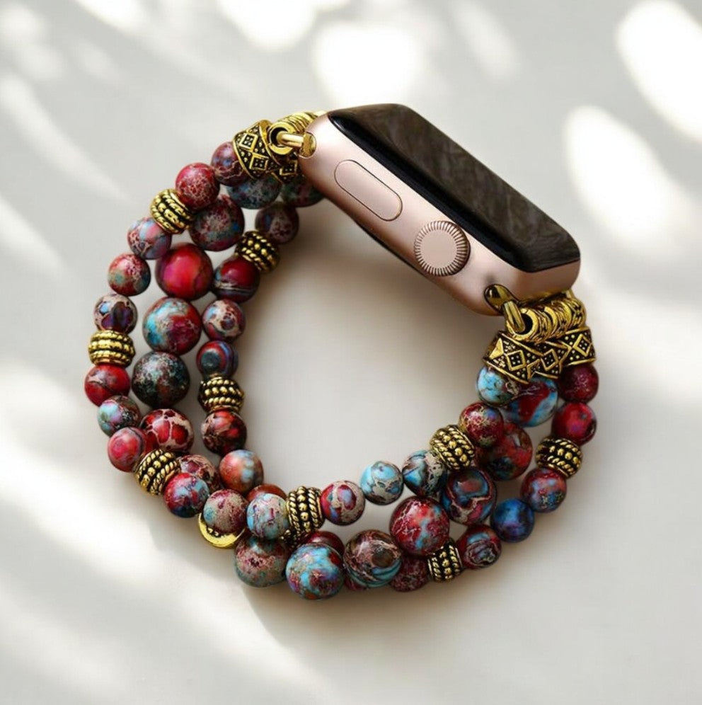 Bracelet extensible en jaspe cramoisi pour Apple Watch