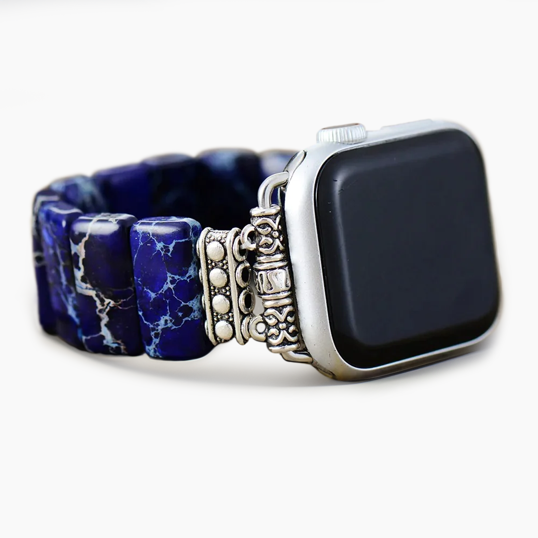 Bracelet extensible Apple Watch en jaspe tibétain bleu marine foncé