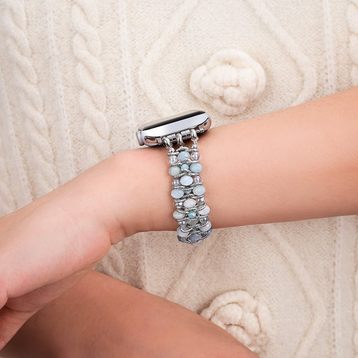 Bracelet tressé en saphir aigue-marine pour Apple Watch
