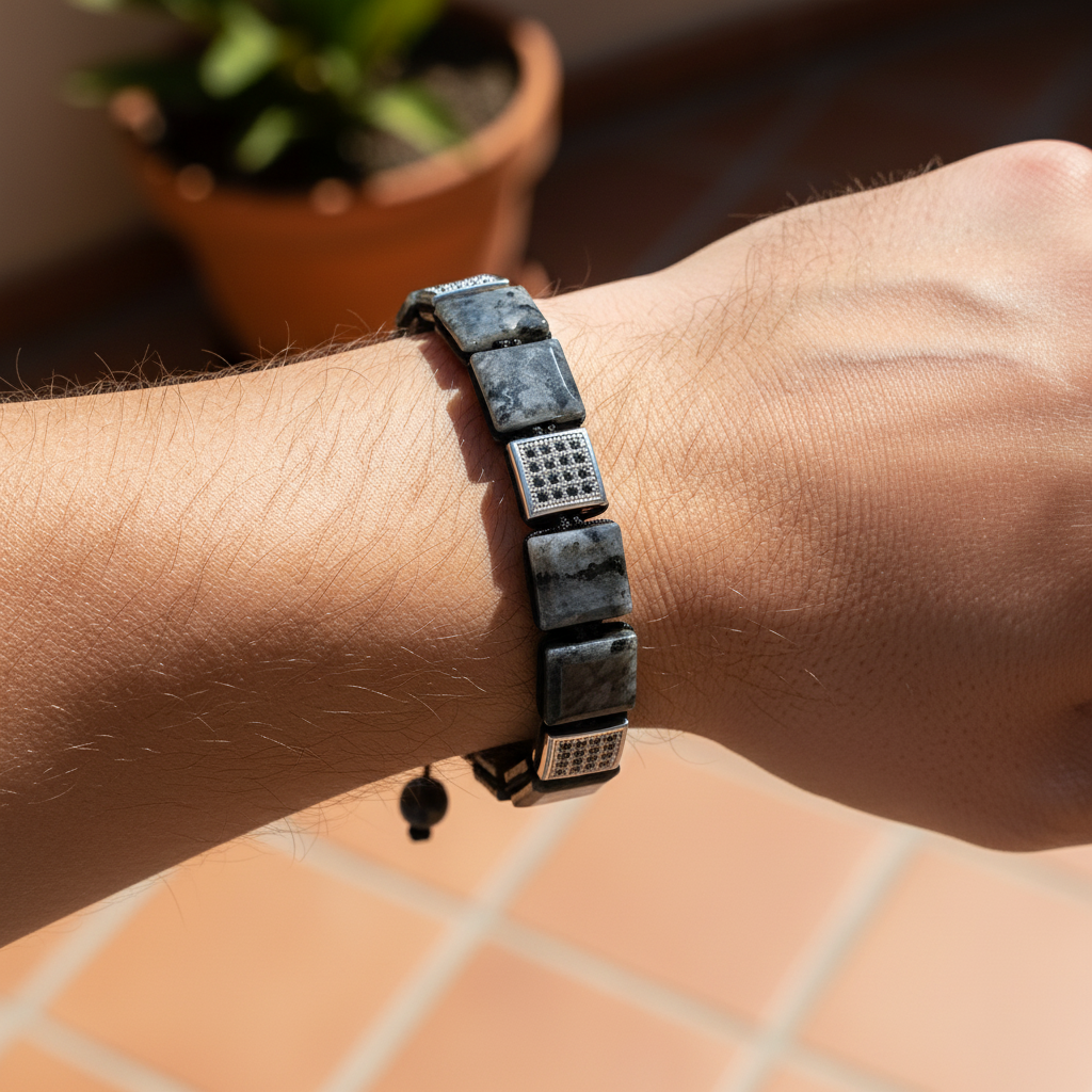 Bracelet pour homme en labradorite noire
