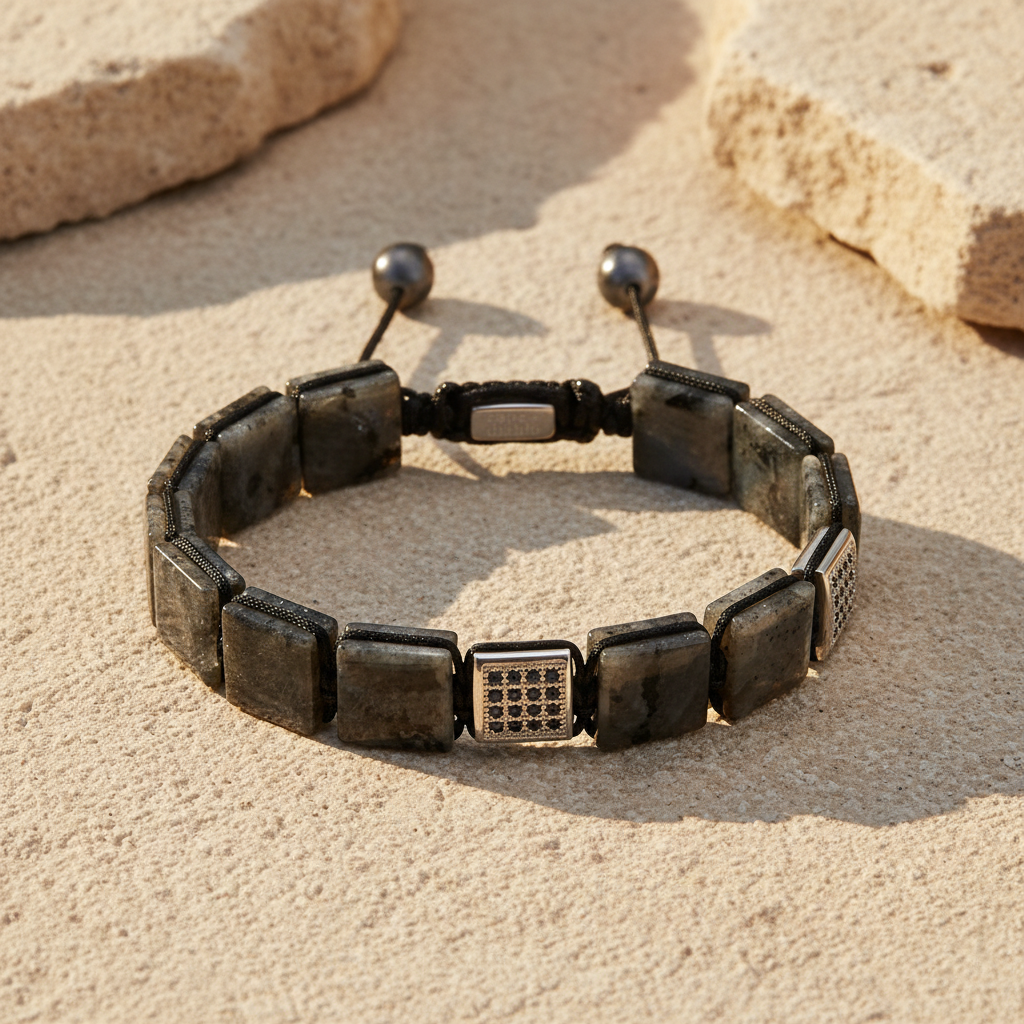 Bracelet pour homme en labradorite noire