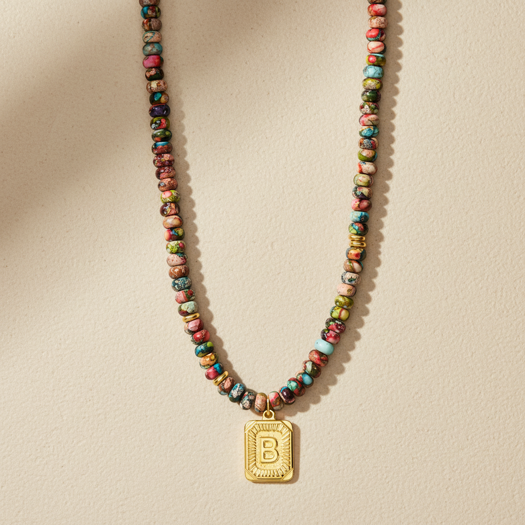 Collier lettre en jaspe impérial bleu