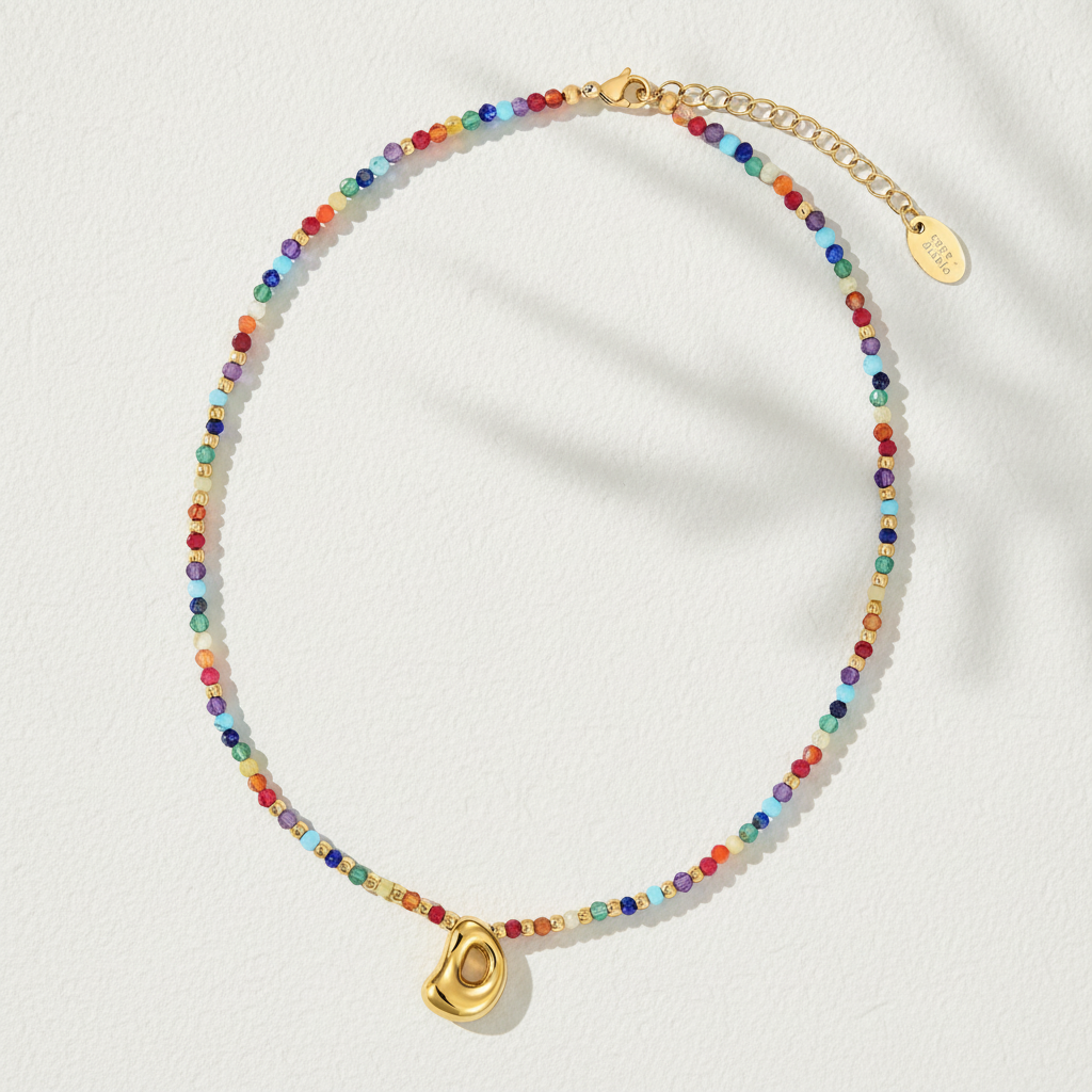 Collier Initial Bulle Arc-en-ciel