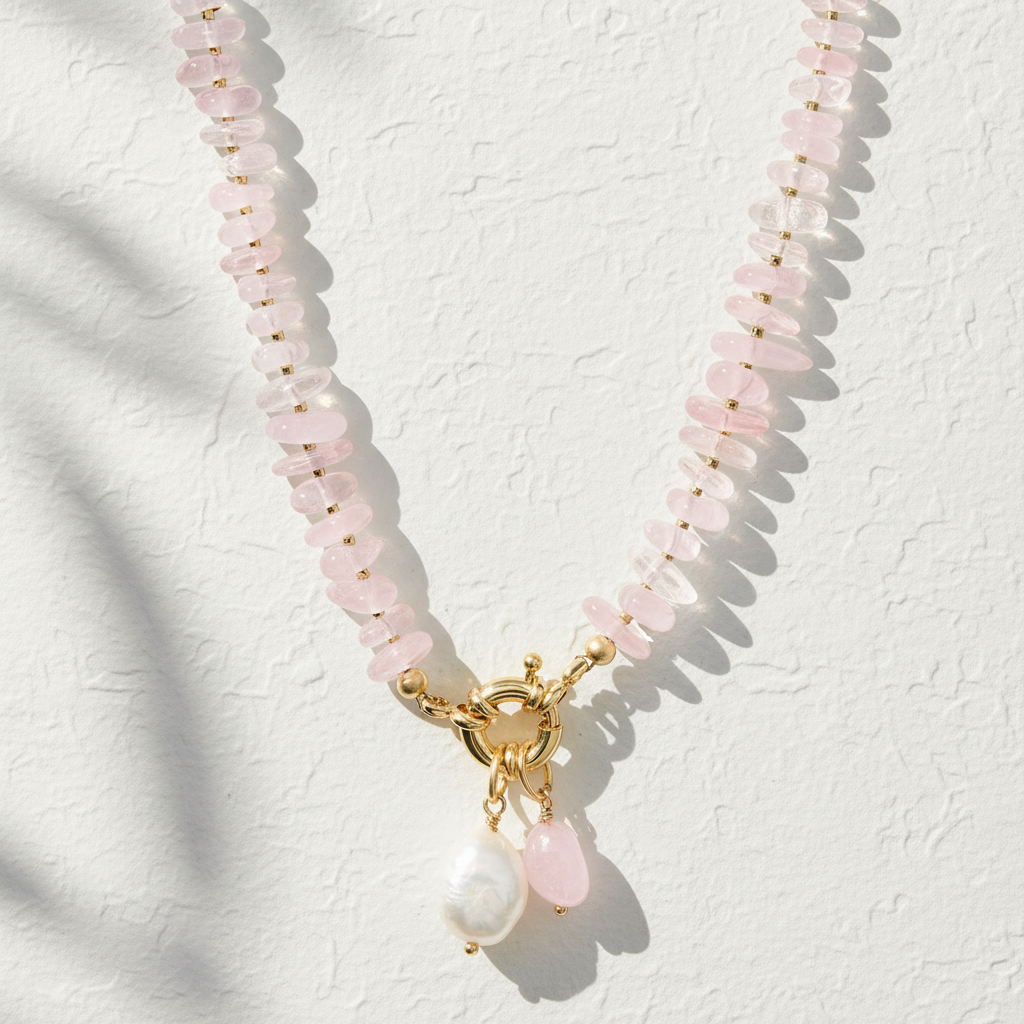 Collier pendentif en quartz rose