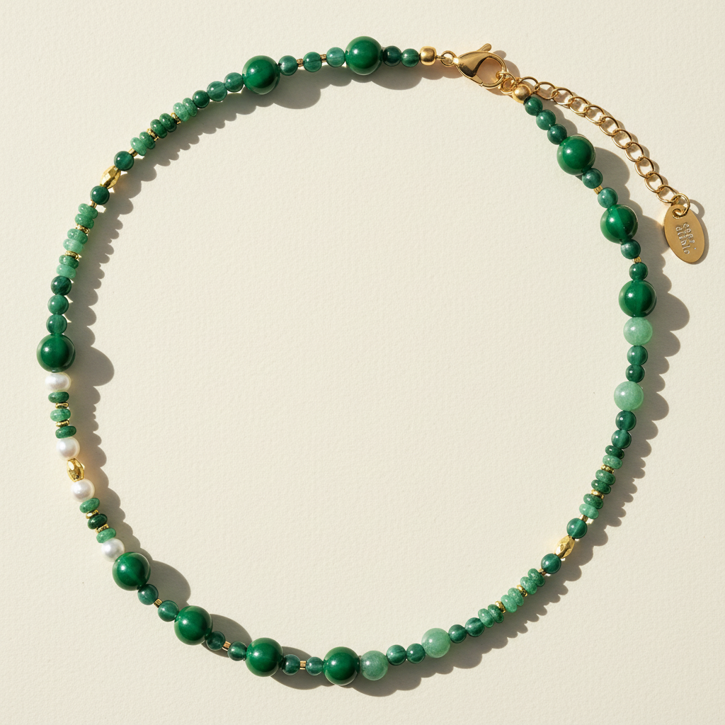 Collier Harmonie en Agate Verte et Perle