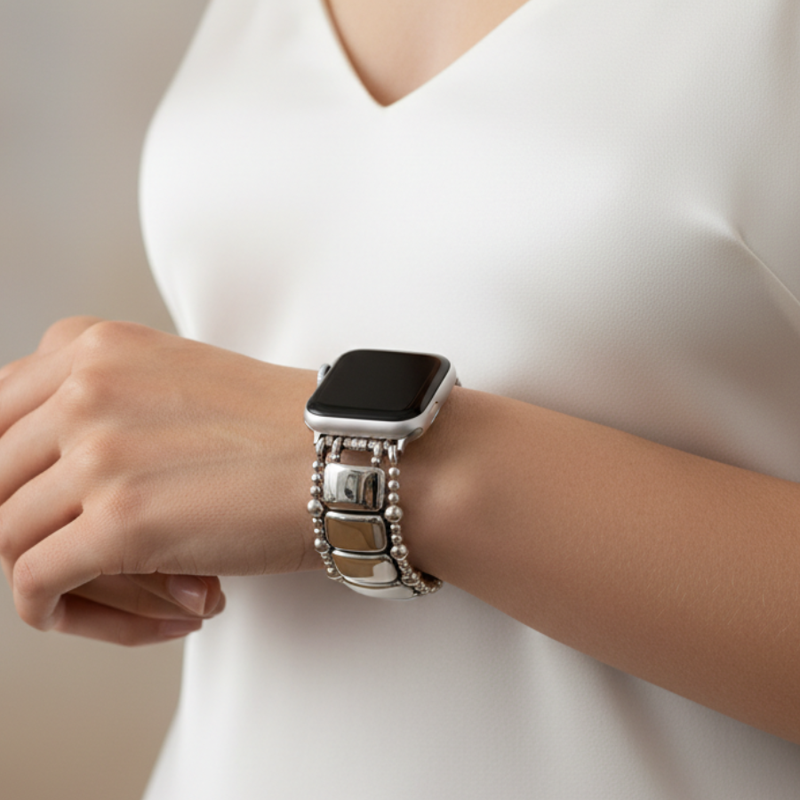 Bracelet extensible noir platine pour Apple Watch