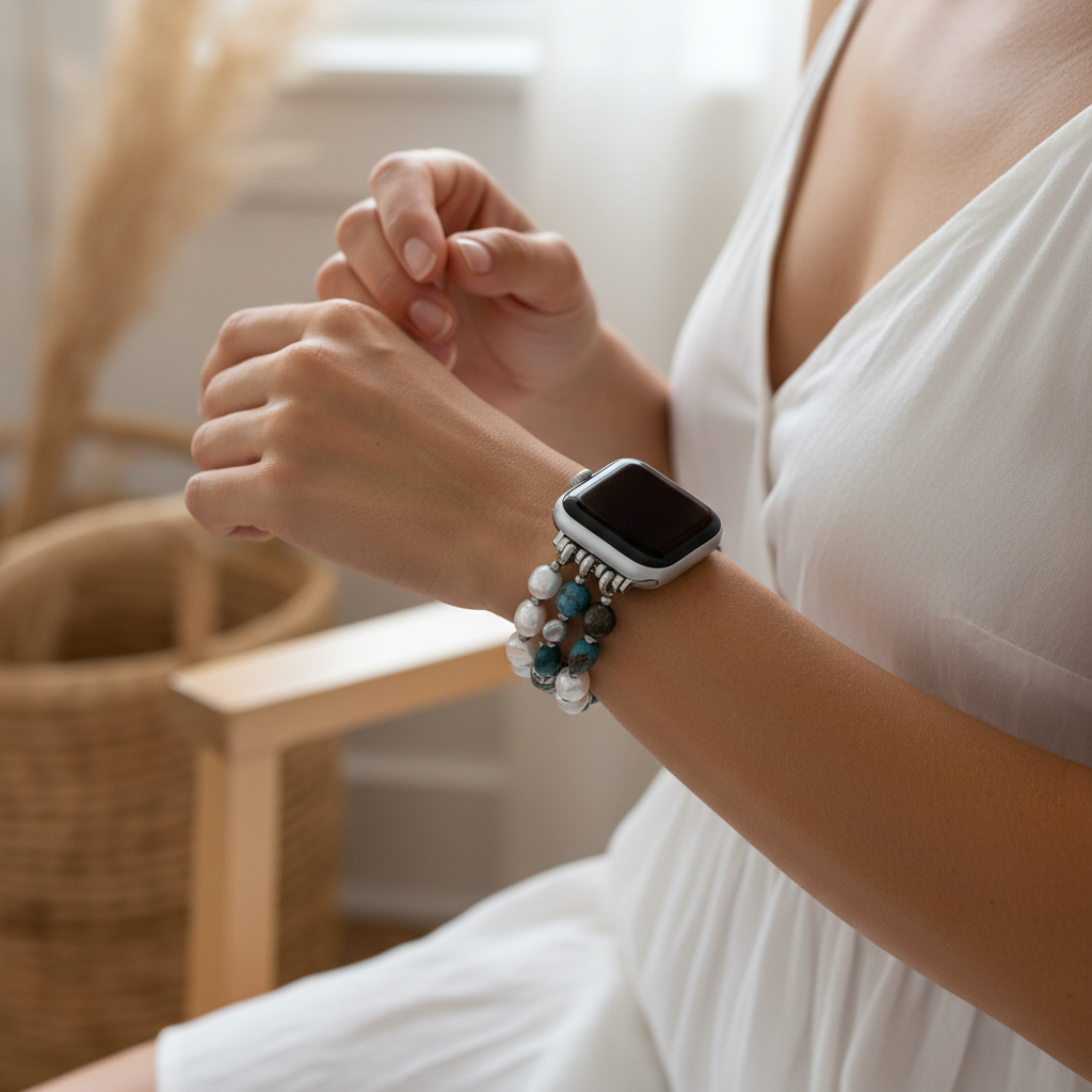 Bracelet extensible noir platine pour Apple Watch