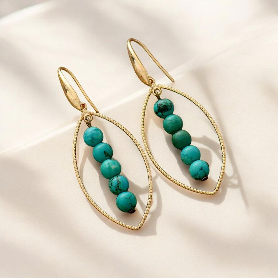 Boucles d'oreilles ovales en or et turquoise