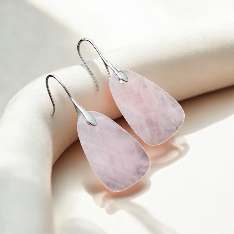 Boucles d'oreilles pendantes en quartz rose protection