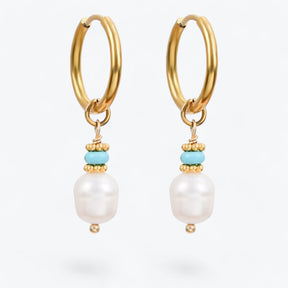 Boucles d'oreilles créoles en perles et agates Golden Grace