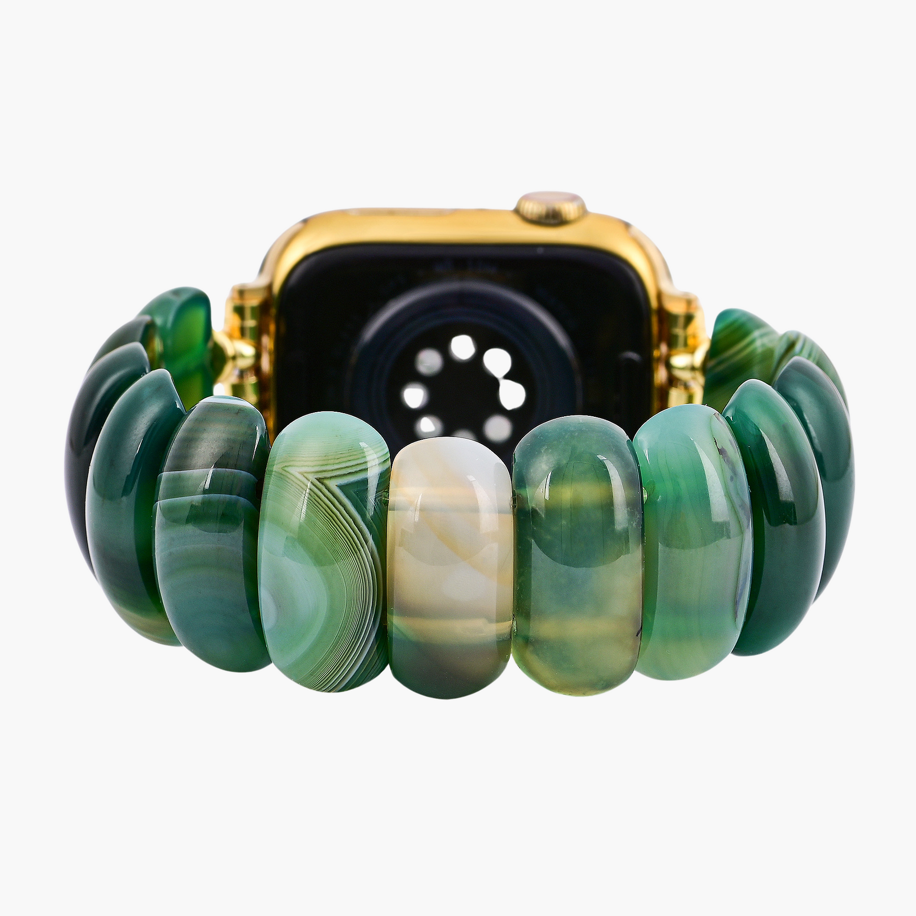 Bracelet Apple Watch en agate émeraude extensible