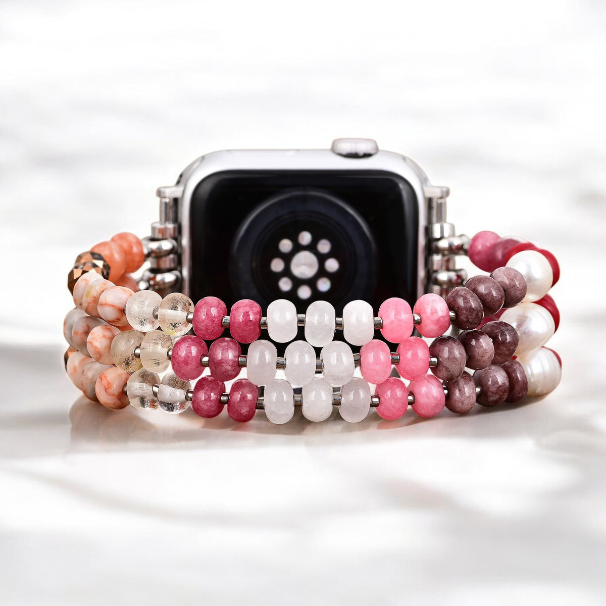 Bracelet extensible en pierre rubis blush Apple Watch