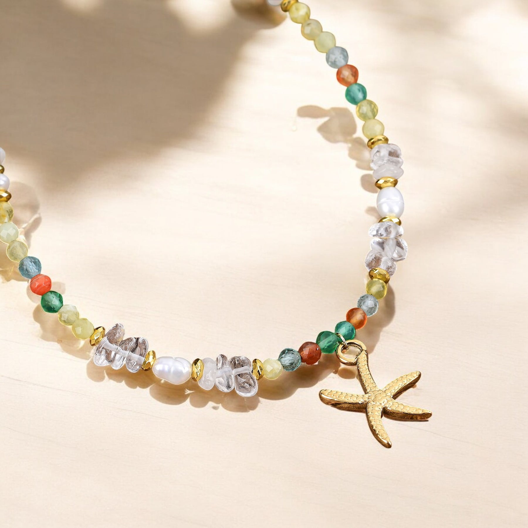 Bracelet de cheville étoile de mer coucher de soleil doré