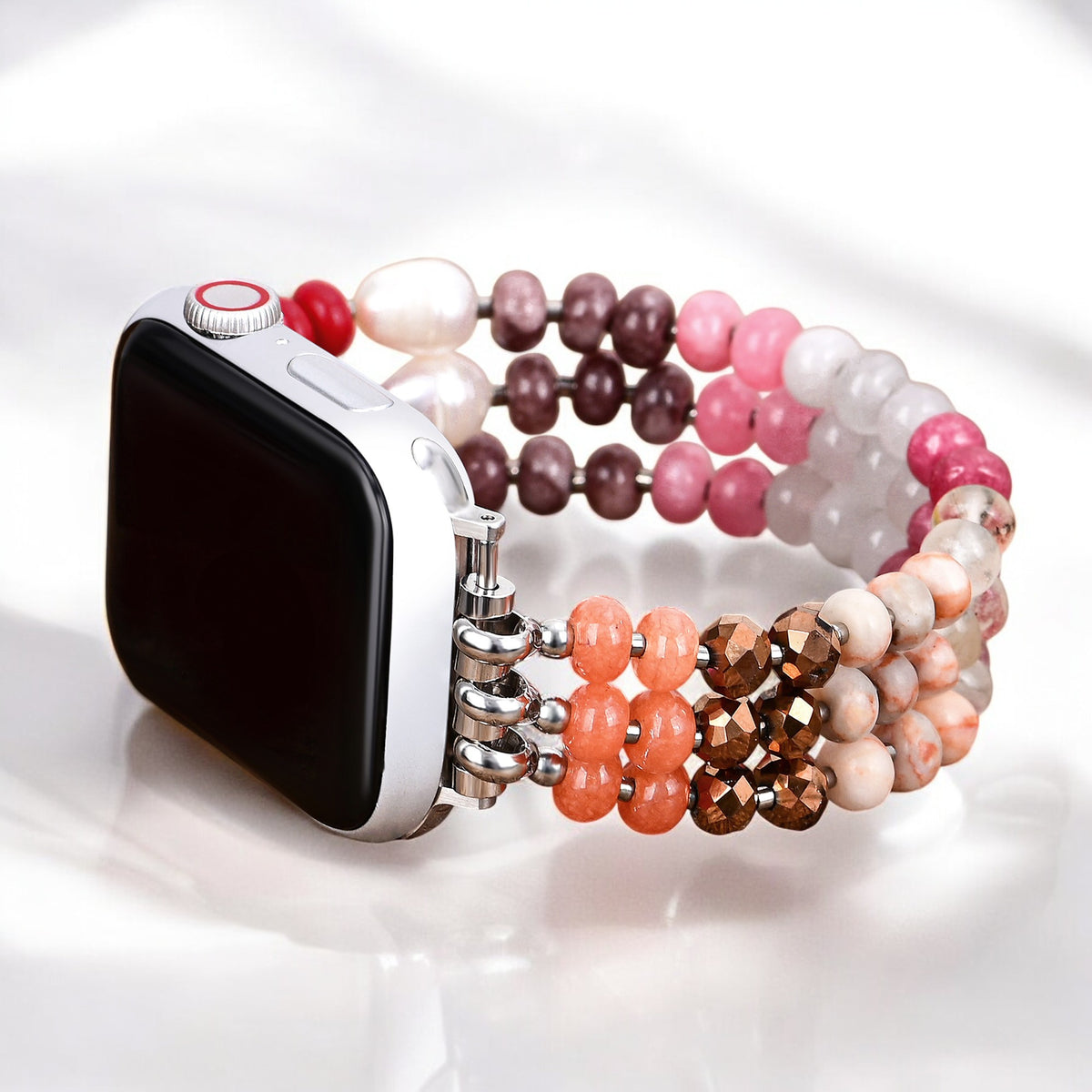 Bracelet extensible en pierre rubis blush Apple Watch