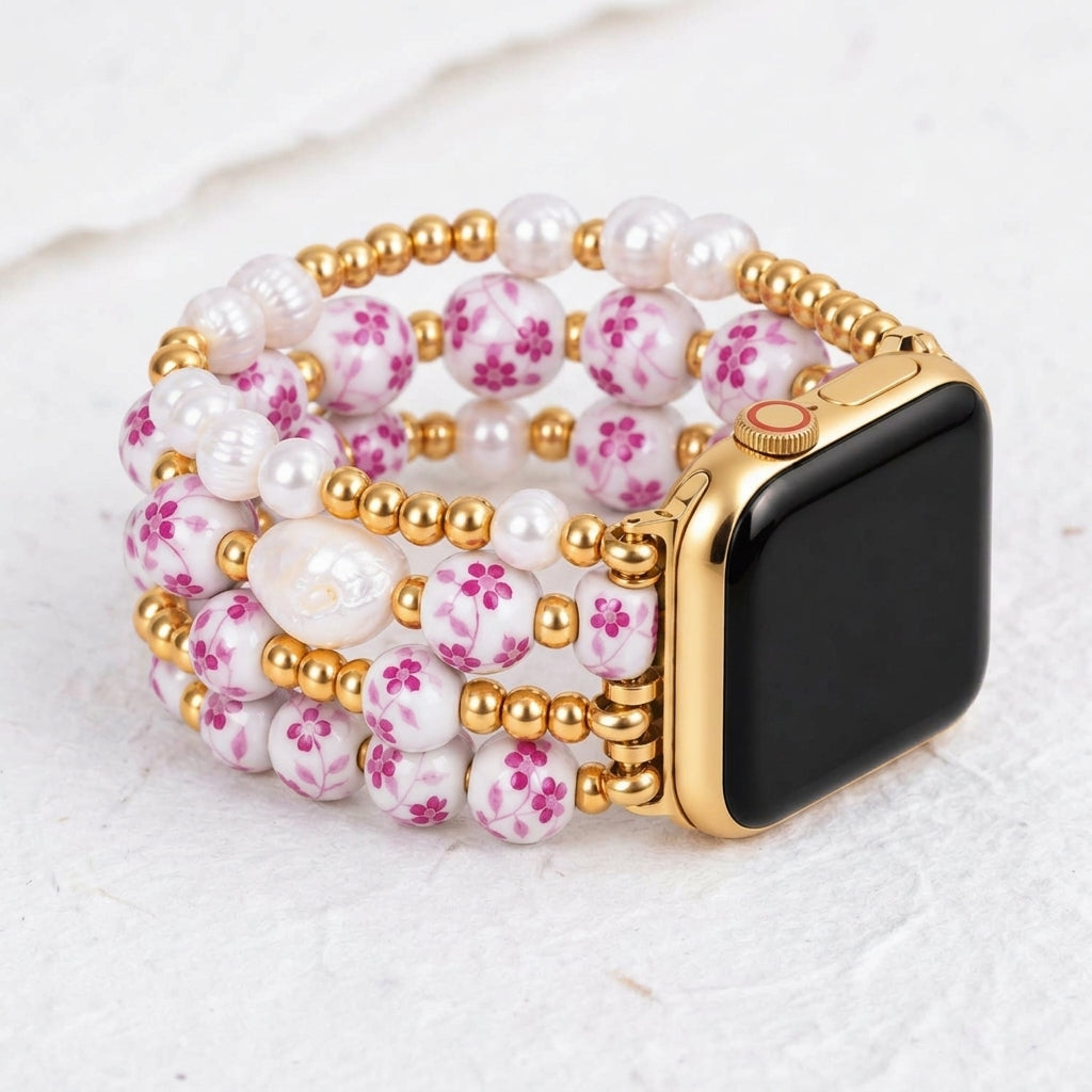 Bracelet Apple Watch Porcelain Garden Rose Blossom