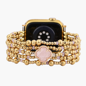 Bracelet Élastique Élégance en Quartz Rose Enchanté Apple Watch