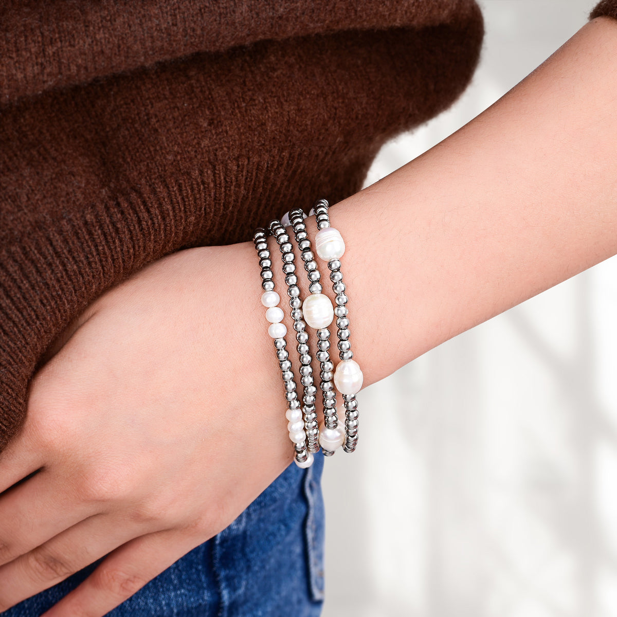 Ensemble de bracelets en perles et argent