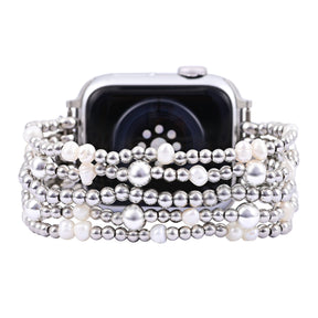 Bracelet Apple Watch extensible en or et en perles