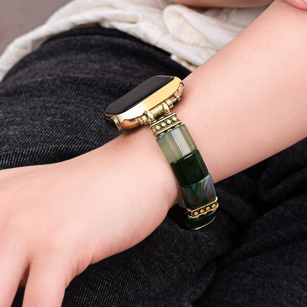 Bracelet extensible en agate sérénité evergreen pour Apple Watch