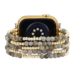 Bracelet Apple Watch extensible en or et en perles