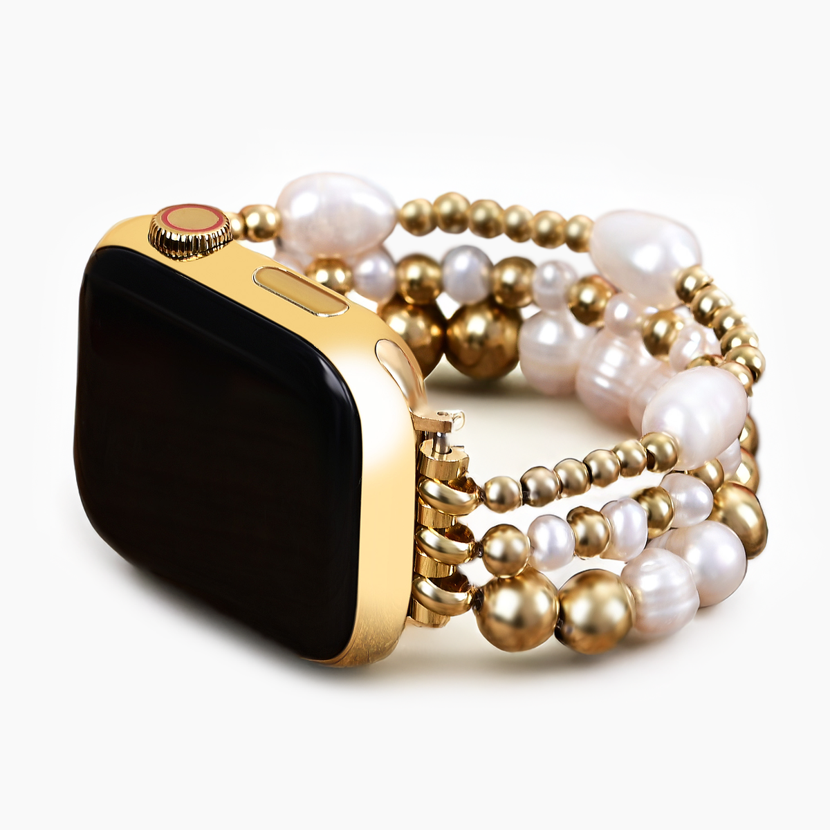 Bracelet extensible Apple Watch en perles d'eau douce dorées