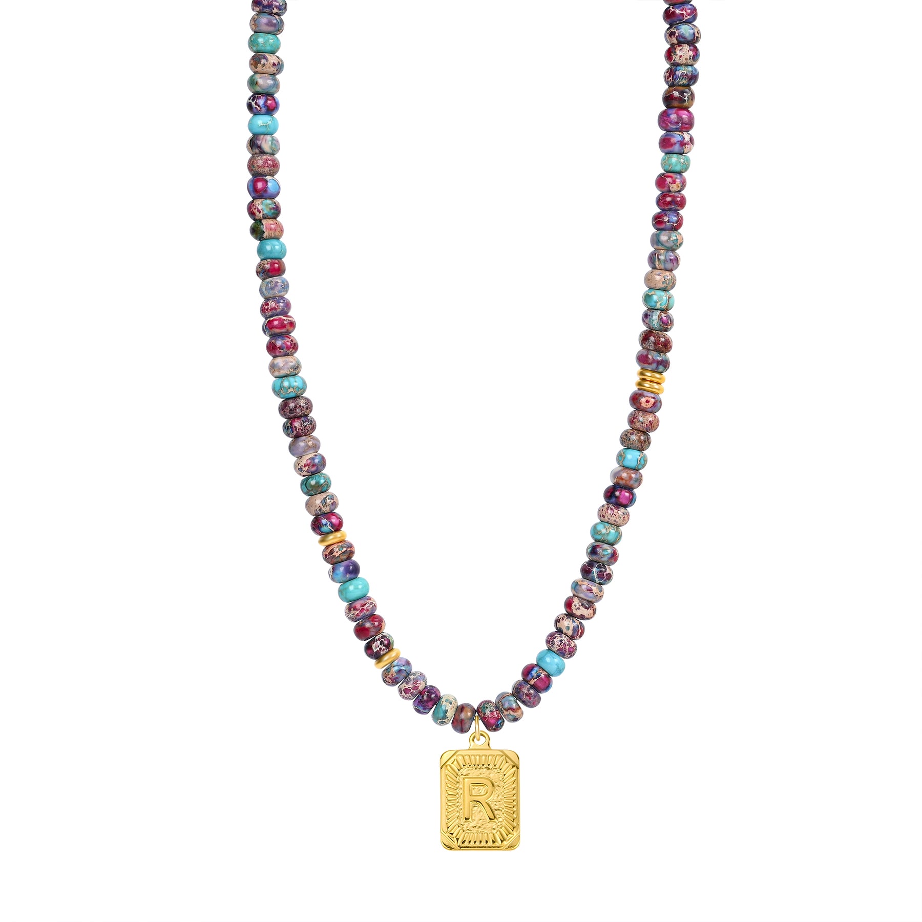 Collier lettre en jaspe impérial bleu