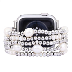 Bracelet Apple Watch extensible en or et en perles