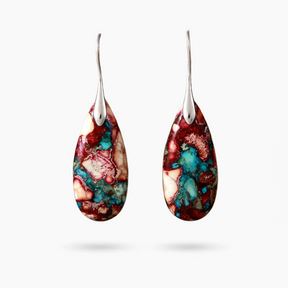 Boucles d'oreilles pendantes rustiques en jaspe lagon