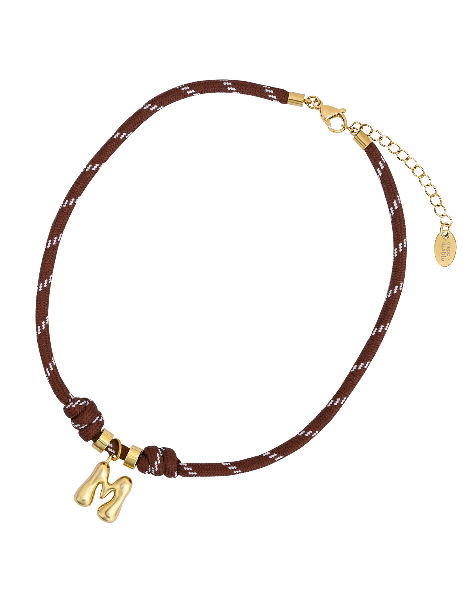 Collier corde lettre bulle dorée