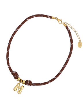 Collier corde lettre bulle dorée