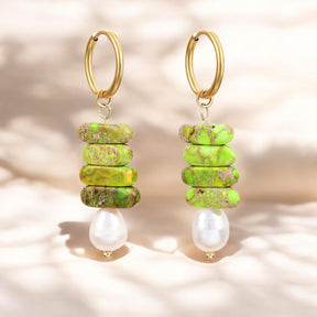 Gouttes en anneau en perles de mer et jaspe vert