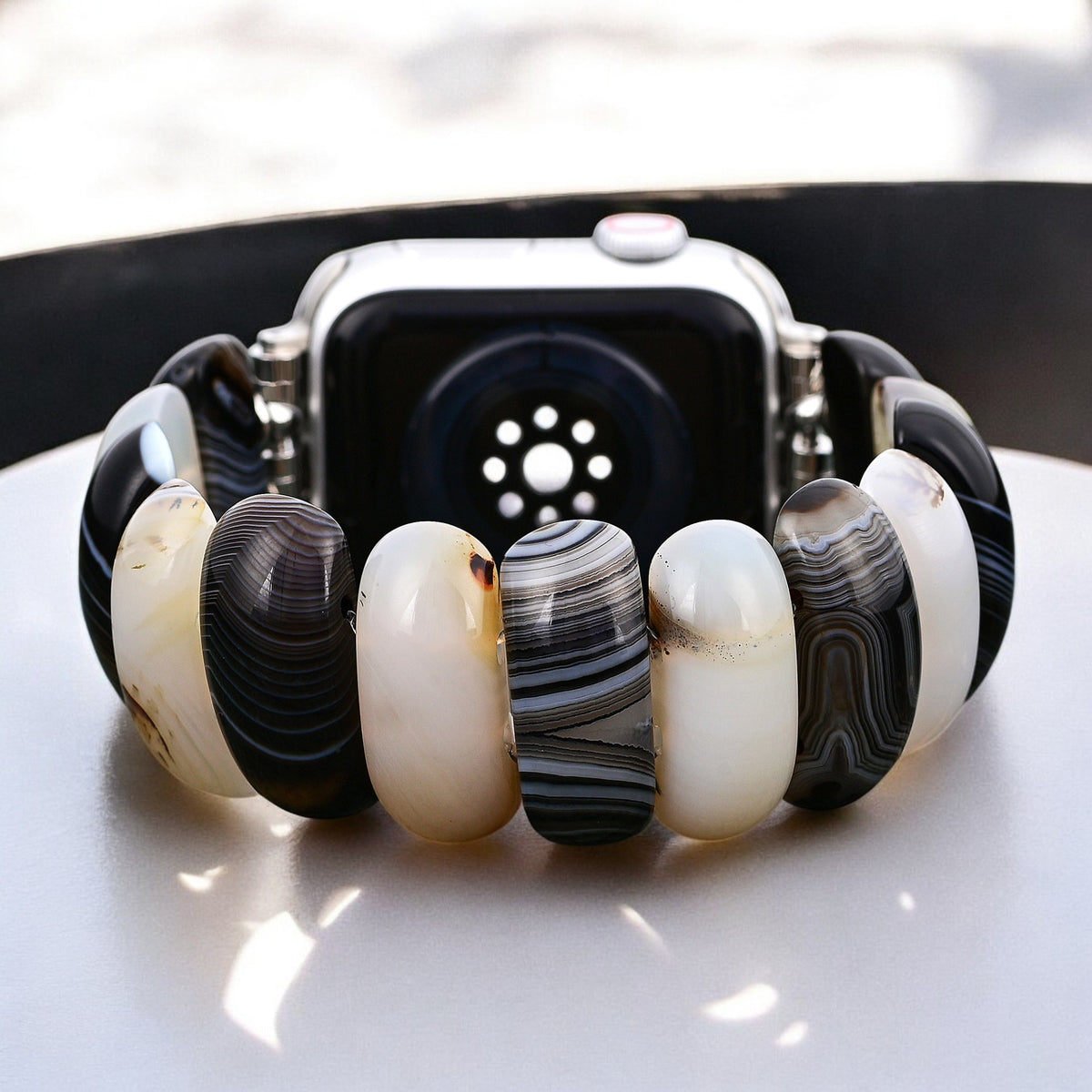 Bracelet extensible Obsidian Frost Agate pour Apple Watch