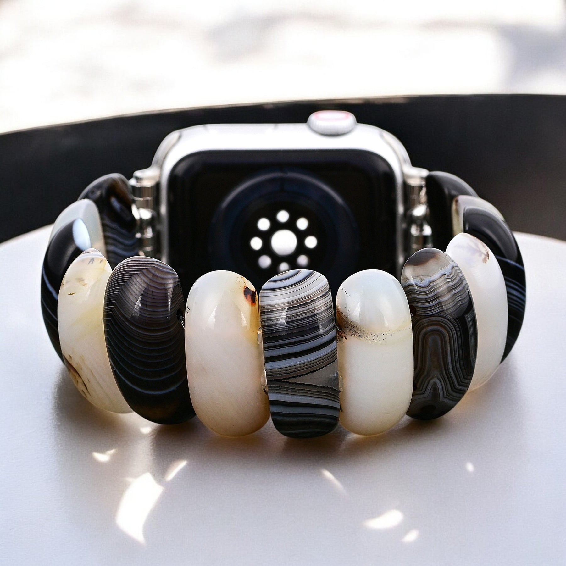 Bracelet extensible Obsidian Frost Agate pour Apple Watch